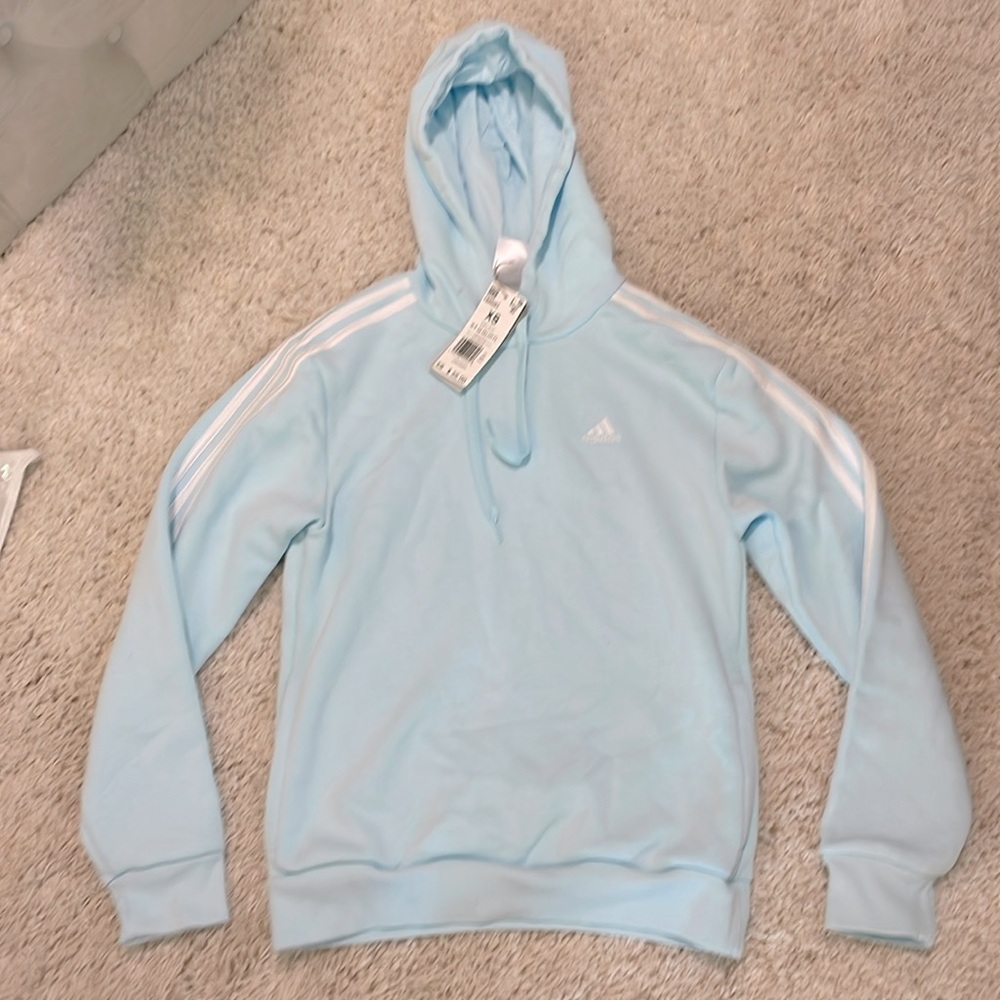 Adidas xs sweatshirt hoodie blue white new